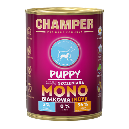 Champer Puppy Monobiałkowa 24x400g Mokra Karma Dla Szczeniąt Mix Smaków Wsparcie Rozwoju