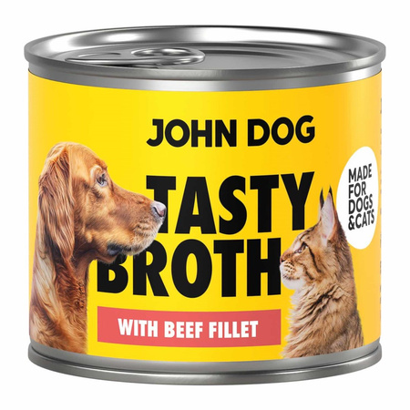 John Dog Tasty Broth 6x140g Mokra Uzupełniająca Karma Dla Dorosłych Psów I Kotów Z Wołowiną