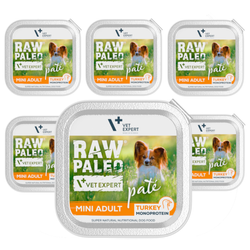 Raw Paleo Pate Mini Adult Turkey Tacka 6x150g Mokra Karma Dla Psów Małych Ras z Indykiem