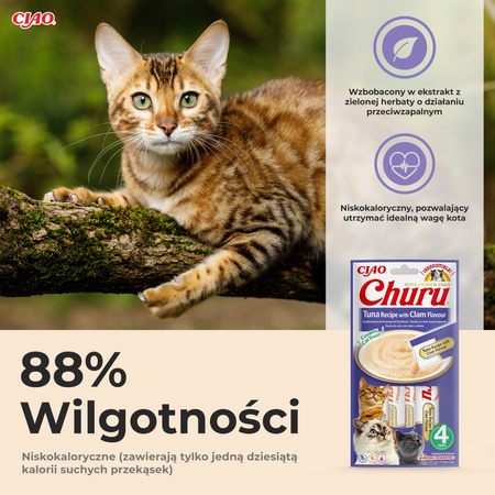 Inaba Cat Churu Tuna With Clam 4x14g (56g) Kremowy Przysmak Dla Kota Pasta Z Tuńczykiem I Małżami