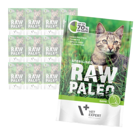 Vet Expert Raw Paleo Sterilised Game 12x100g Saszetka Karma Mokra z Dziczyzną Dla Kotów Sterylizowanych