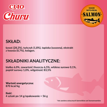 Inaba Cat Churu Salmon With Tuna 4x14g (56g) Kremowy Przysmak Dla Kota Pasta z Łososiem i Tuńczykiem