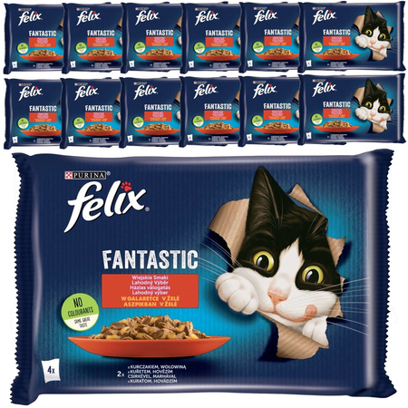 Felix Fantastic Karma Dla Kotów Wiejskie Smaki W Galaretce 13x340g (52x85g) Kurczak Wołowina
