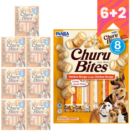 Inaba Dog Churu Bites Chicken Wraps 8x96g Przysmak dla Psa z Kurczakiem 6+2 Gratis