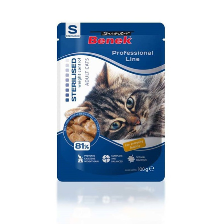 Super Benek Sterilised 12x100g z Kawałkami Drobiu - Mokra Karma dla kota wysterylizowanego 81% mięsa