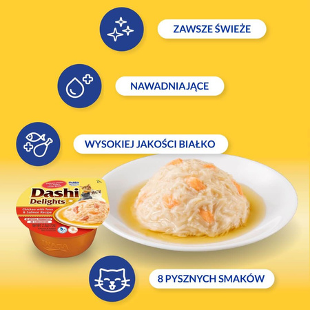 Inaba Cat Dashi Delights 70g Uzupełniająca Karma Dla Kota Bulion z Kurczakiem Tuńczykiem i Łososiem