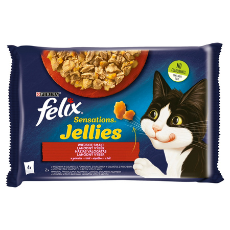 Felix Sensations Jellies Karma Dla Kotów Wiejskie Smaki W Galaretce 12x340g (48x85g) Wołowina Kurczak