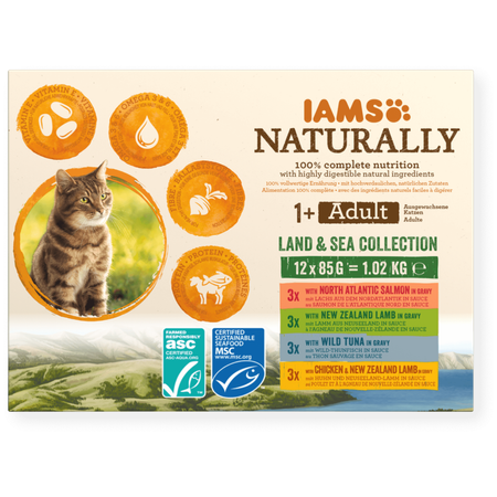 Iams Naturally Adult Land & Sea Collection 12x85g Mokra Karma Dla Kota Mięsne I Rybne Smaki