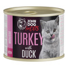 John Dog for Cats Mus Cielęcina z Królikiem i Indyk z Kaczką 12x200g Bezzbożowa Mokra Karma Dla Kociąt
