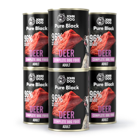 6x400g John Dog Karma Mokra Dla Psa Pure Black Jeleń Puszka