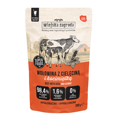 Wiejska Zagroda 6x100g Bezzbożowa Mokra Karma Dla Kota Wołowina Z Cielęciną I Kocimiętką