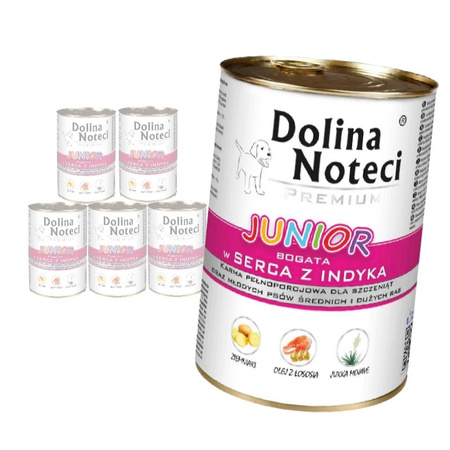 Dolina Noteci Premium Junior 6x400g Mokra Karma Dla Psa Bogata w Serca Indyka