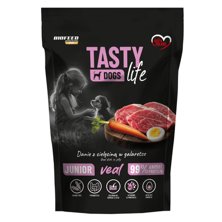 Biofeed Tasty Dogs Life Junior z Cielęciną w Galaretce 2x500g Bezzbożowa Mokra Karma Dla Szczeniąt
