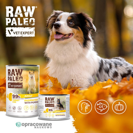 Raw Paleo Turkey&Cod Adult Duoprotein 6x400g​ Mokra Karma Dla Psa z Indykiem i Dorszem