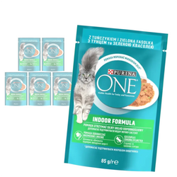 Purina One Indoor Formula 6x85g Mokra Karma Dla Kota Z Tuńczykiem I Zielona Fasolką