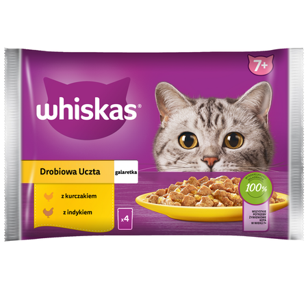 WHISKAS Senior Drobiowa Uczta 16x85g Mokra Karma Dla Starszego Kota w Galaretce Kawałki z Kurczakiem i Indykiem