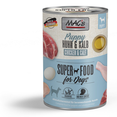 MAC's Puppy Bezzbożowa Mokra Karma Dla Szczeniąt Z Kurczakiem I Cielęciną 24x400g Zdrowe Kości Skóra I Sierść