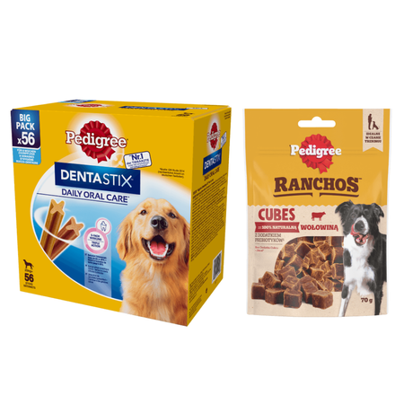 Pedigree Zestaw Przysmaków Dla Psa Dentastix Large 8x270g + Ranchos Cubes 70g Z Wołowiną