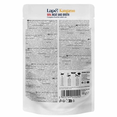 John Dog For Cats Lapé 20x100g Monobiałkowa Mokra Karma Dla Kota Z Kangurem