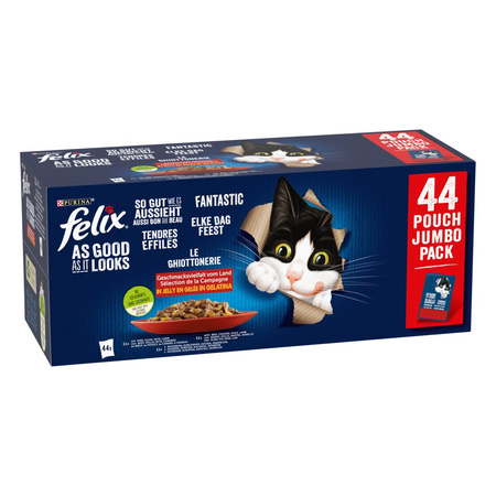 Felix Fantastic Mokra Karma Dla Kota Wiejskie Smaki W Galaretce 3,74kg (44x85g) Wołowina Kurczak Kaczka Jagnięcina