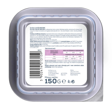 Raw Paleo Lamb Pate Mini Puppy 12x150g Monoproteinowa Mokra Karma Pasztet Dla Szczeniąt Małych Ras Z Jagnięciną