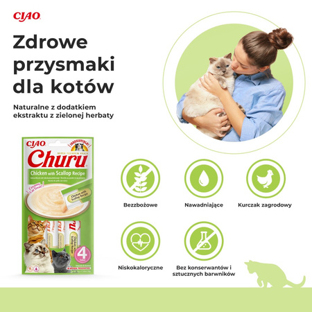 Inaba Cat Churu Chicken With Scallop 4x56g Kremowy Przysmak Dla Kota Pasta Z Kurczaka Z Przegrzebkami 3+1 Gratis