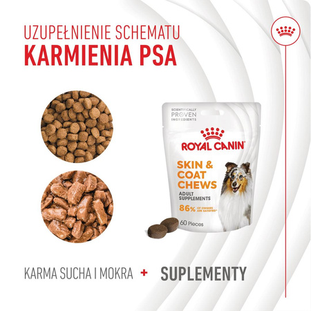 Royal Canin Supplements Dog Skin & Coat Adult 240g Przysmak Suplement dla Psa Na Skórę i Sierść