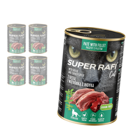 Super Rafi Cat 5x400g Bezzbożowa Mokra Karma Dla Kotów Sterylizowanych Z Gęsią I Wątróbką Z Indyka