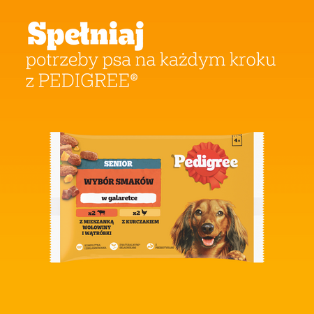 Pedigree Senior Wybór Smaków 16x100g Mokra Karma Dla Psów Z Wołowiną Wątróbką Kurczakiem W Galaretce
