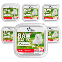 Raw Paleo Pate Mini Mokra Karma Dla Psów Szczeniąt Z Wołowiną Tacka 6x150g