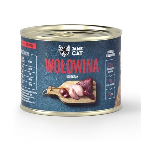 Jane Cat Adult Wołowina Kurczak 12x200g Mokra Karma Dla Kotów Bez Zbóż