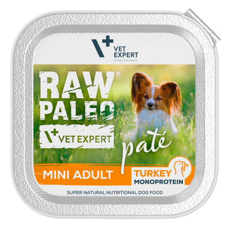 Raw Paleo Pate Mini Adult Turkey Tacka 6x150g Mokra Karma Dla Psów Małych Ras z Indykiem