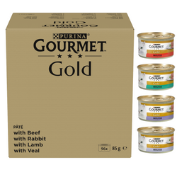 Purina Gourmet Gold 96x85g Mokra Karma dla Kota Mix Smaków Mus z Wołowiną Królikiem Jagnięciną Cielęciną