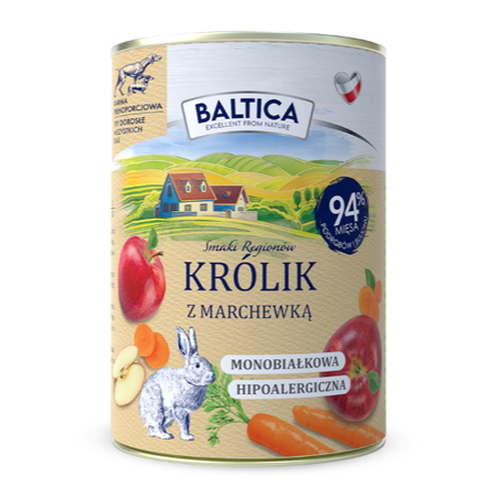 Baltica Królik z Marchewką 12x400g Monoproteinowa Hipoalergiczna Bezzbożowa Mokra Karma Dla Psa