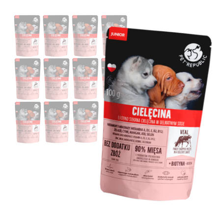 PetRepublic Junior Mokra Karma Dla Psa Filet Cielęcina Kawałki W Delikatnym Sosie 12x100g