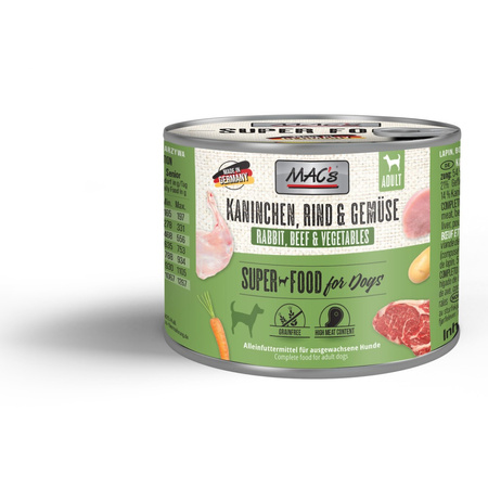 MAC's Dog 24x200g Bezzbożowa Mokra Karma Dla Psa  z Królikiem Wołowiną i Warzywami