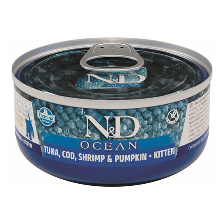 Farmina N&D Cat Ocean Tuna Cod Shrimp & Pumpkin Kitten 6x70g Mokra Karma Dla Kociąt Tuńczyk Dorsz Krewetka Dynia