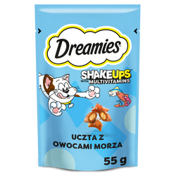 Dreamies Shake Ups Multivitamins 55g Przysmak Dla Kota z Owocami Morza o Smaku Łososia Tuńczyka i Krewetek