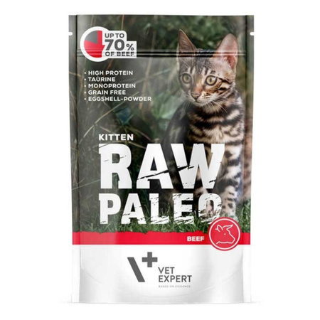 Vet Expert Raw Paleo Kitten Mix Smaków 12x100g Karma Mokra Z Wołowiną Dziczyzną i Indykiem Dla Kociąt