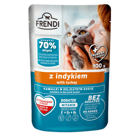 Frendi Kawałki z Indykiem w Sosie 12x100g Mokra Karma Dla Dorosłych Kotów Wszystkich Ras