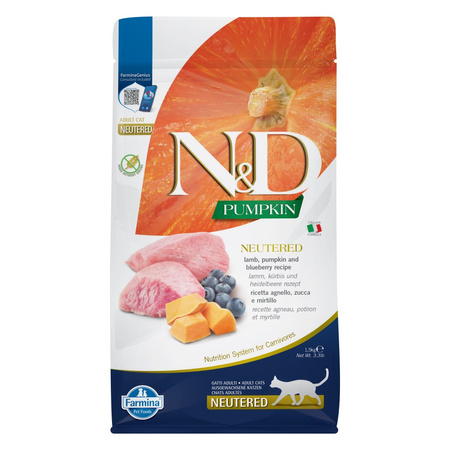 Farmina N&D Cat Pumpkin Lamb & Blueberry Neutered 1,5kg Sucha Karma z Jagnięciną Dla Kotów Kastrowanych