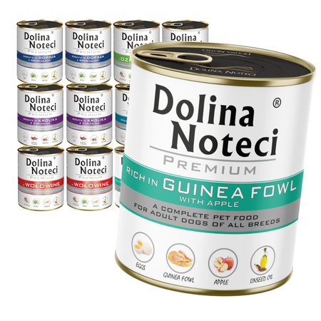 Dolina Noteci Premium Mix 6 Smaków 12x800g Mokra Karma Dla Psa z Dorszem Dziczyzną Królikiem Pstrągiem Wołowiną i Perliczką