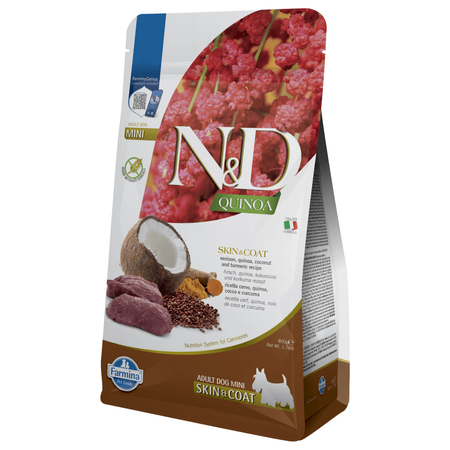 Farmina N&D Quinoa Dog Skin & Coat 800g Sucha Karma Dla Dorosłych Psów Małych Ras  Z Jeleniem Kokosem I Kurkumą