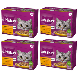 WHISKAS Adult Saszetki 48 x 85g Drobiowa Uczta Mokra Karma Dla Dorosłego Kota w Galaretce Kawałki z Kurczakiem Kaczką Drobiem Indykiem