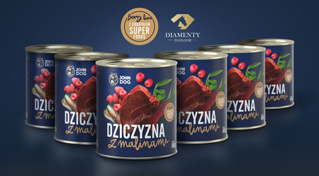 John Dog BERRY ADULT DZICZYZNA z malinami 6x 800g - Mokra Karma dla psów, 96% mięsa