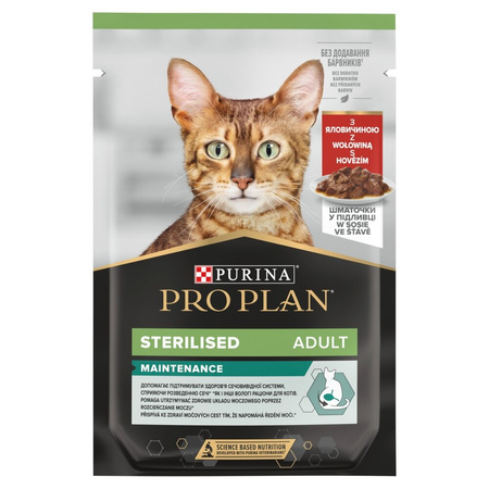 Purina Pro Plan Adult Sterilised Maintenance 26x85g (18+8 GRATIS) Mokra Karma Dla Kota z Wołowiną w Sosie