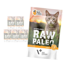 Vet Expert Raw Paleo Sterilised Turkey 6x100g Saszetka Karma Mokra z Indykiem Dla Kotów Sterylizowanych