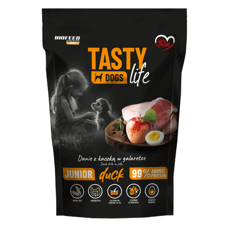 Biofeed Tasty Dogs Life Junior z Cielęciną i Kaczką w Galaretce 2x500g Bezzbożowa Mokra Karma Dla Szczeniąt