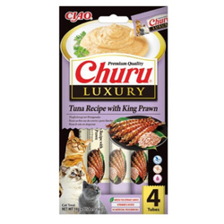 Inaba Cat Churu Luxury 4x14g (56g) Kremowy Przysmak Dla Kota  Tuńczyk z Krewetkami Tygrysimi