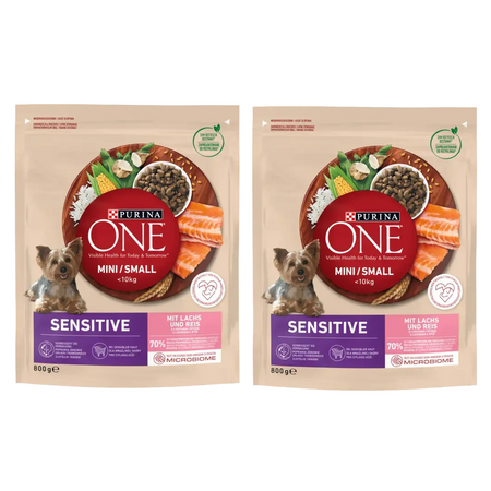 Purina ONE Mini Sensitive z Łososiem i Ryżem 2x800g Sucha Karma Dla Psów Małych Ras